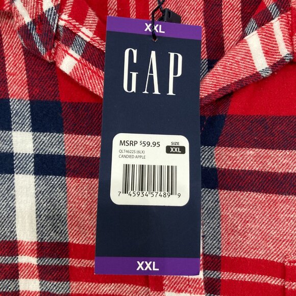 New GAP Women's size XXL Cotton Flannel Red Plaid Long Sleeve Button Down Casual - Picture 3 of 10